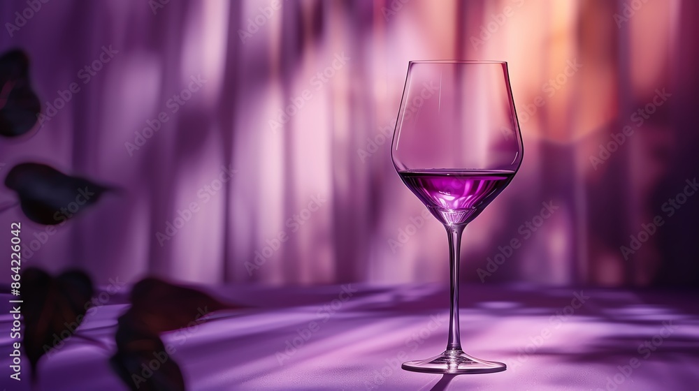 Soft purple background, silhouette of a wine glass, gentle lighting casting a shadow, elegant and atmospheric ambiance Soft purple background, silhouette of a wine glass, gentle lighting casting a shadow, elegant and atmospheric ambiance