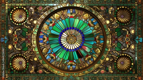  a stained glass ceiling featuring intricate patterns and colors