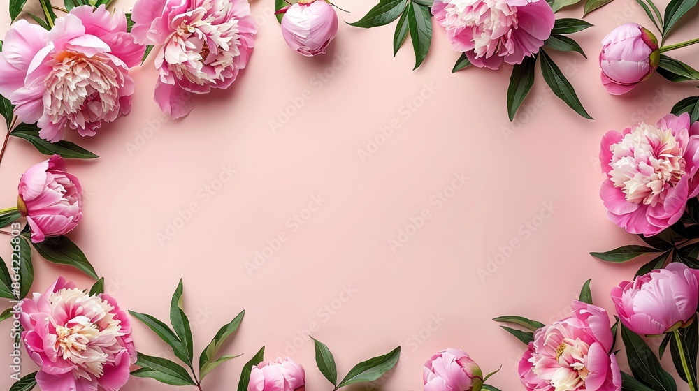 A simple note paper with peonies in the corners, large copy space