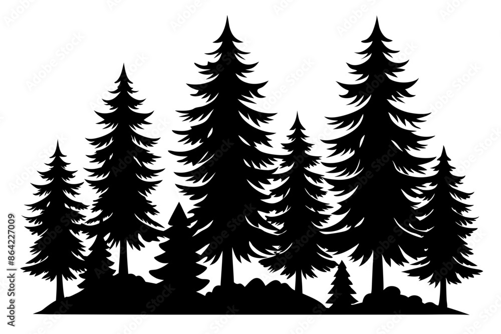 Obraz premium Fir trees silhouettes, Pine tree silhouettes vector, Vintage trees and forest silhouettes