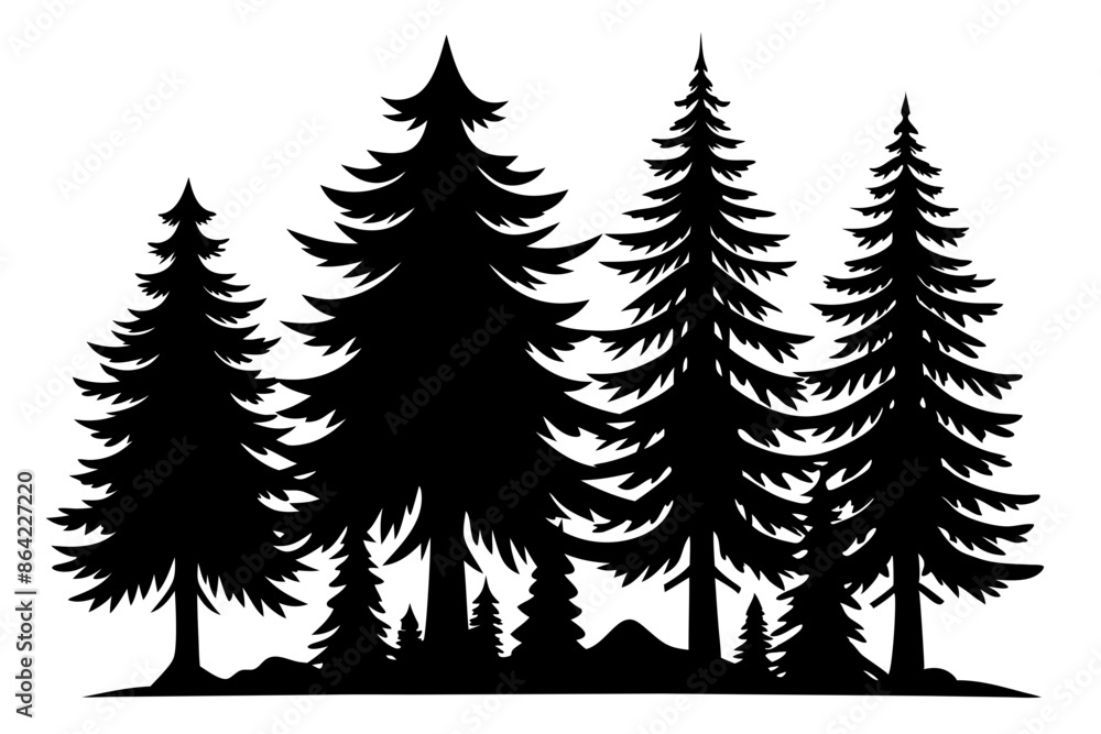Obraz premium Fir trees silhouettes, Pine tree silhouettes vector, Vintage trees and forest silhouettes