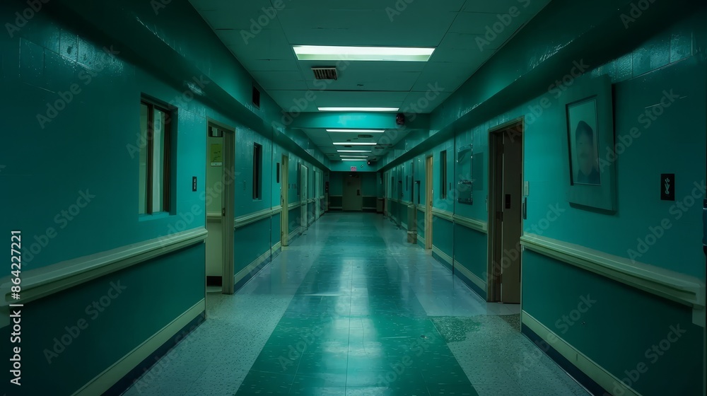 Obraz premium Eerie Abandoned Asylum Corridors with Ghostly Figures at Night