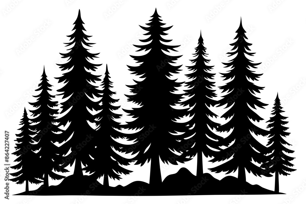 Obraz premium Fir trees silhouettes, Pine tree silhouettes vector, Vintage trees and forest silhouettes