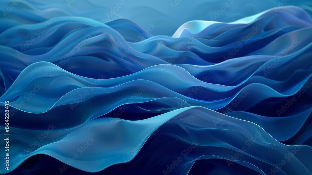 Obraz premium Inspired by The Great Wave abstract waves dark to bright blue gradient background