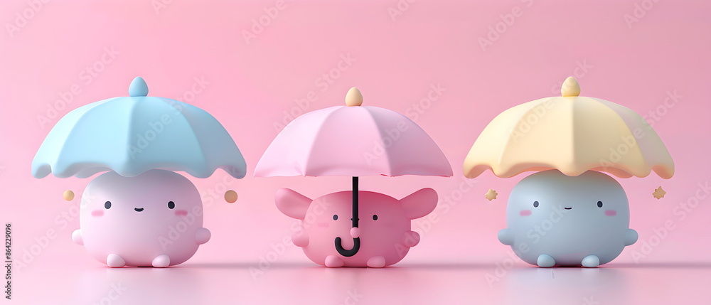 3D clay, Adorable clay a umbrella figures ,muted pastels, Blender 3d, colorful model and cute , kawaii umbrella model, dolls decorations 3D clay, Adorable clay a umbrella figures ,muted pastels, Blender 3d, colorful model and cute , kawaii umbrella model, dolls decorations