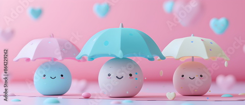 3D clay, Adorable clay a umbrella figures ,muted pastels, Blender 3d,  colorful model and cute , kawaii umbrella model, dolls decorations  © SJarkCube