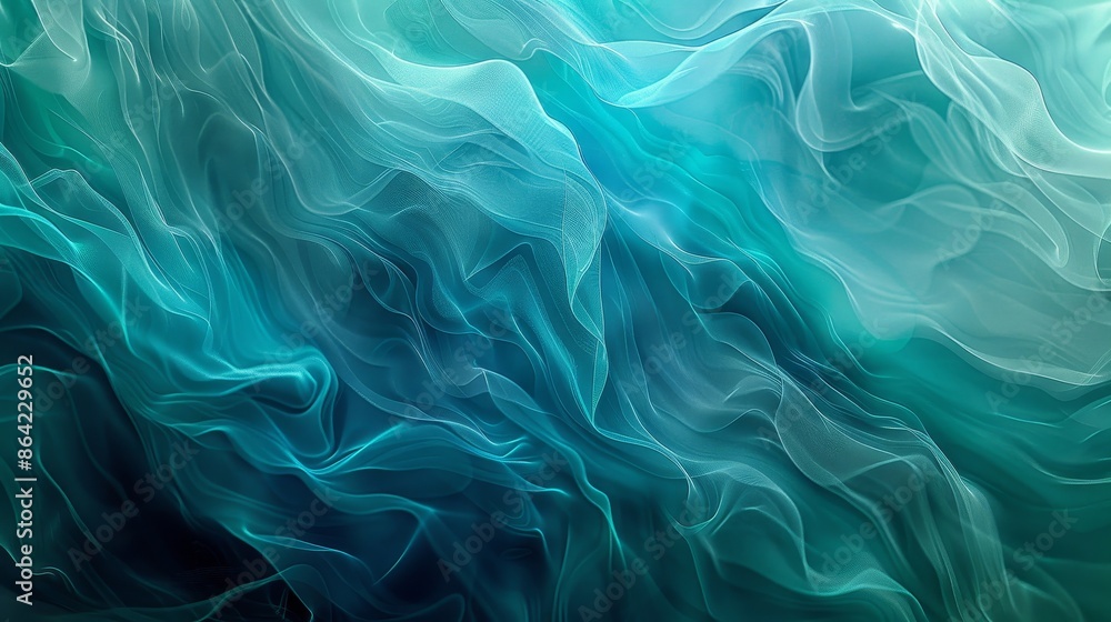 Obraz premium Liquid-like textures teal to aqua gradient shimmering highlights ethereal background