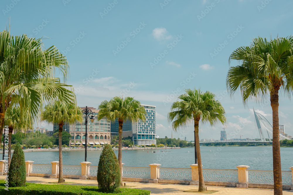 View of Putrajaya lake park in Putrajaya, Malaysia