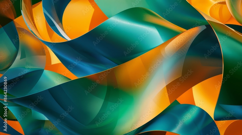 Abstract design featuring overlapping shapes with vivid green and blue contrasts background Abstract design featuring overlapping shapes with vivid green and blue contrasts background