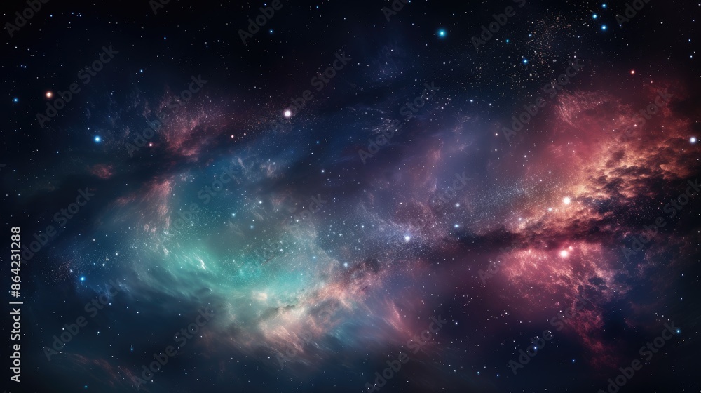 Naklejka premium Colorful Space Nebula Against a Starry Night Sky. Cosmic Galaxy Cloud and Nebula in the Night Cosmos