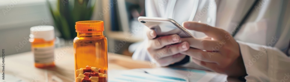 © hathairat - and holding a smartphone featuring an online pharmacy application, with medication reminders, virtual consultations, and a user-friendly layout © hathairat - and holding a smartphone featuring an online pharmacy application, with medication reminders, virtual consultations, and a user-friendly layout