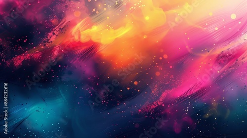 Glowing particles and broad rainbow brushstrokes on a luminous abstract background photo