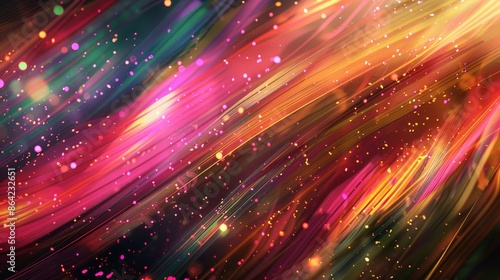 Luminous background with soft rainbow brushstrokes and glowing particles