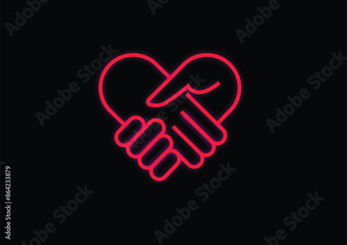 Handshake neon  line icon. Glowing sign logo