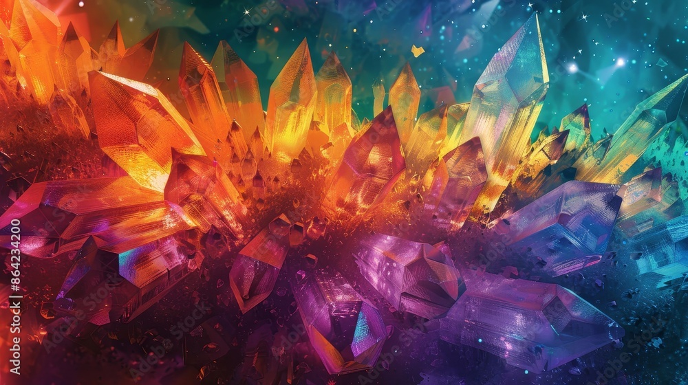 Abstract design featuring sharp patterns and a ruby to emerald gradient background Abstract design featuring sharp patterns and a ruby to emerald gradient background