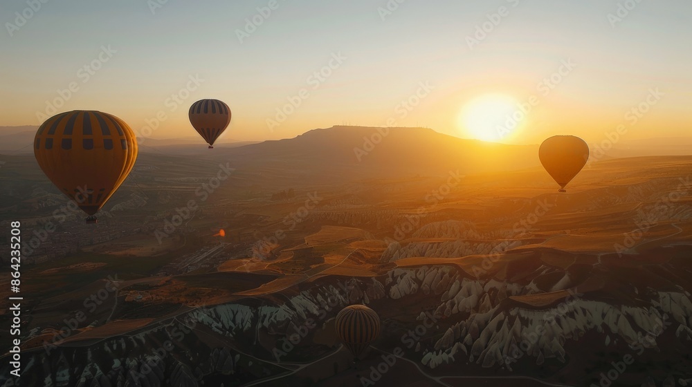 Obraz premium Hot air balloons flying over Cappadocia at sunrise