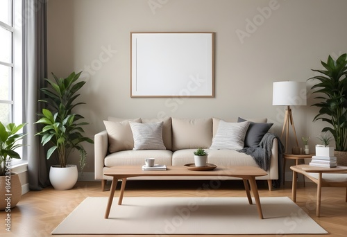 Frame mockup, ISO A paper size. Bedroom poster mockup. Modern interior design. Living room Interior mockup with house background. 3D render