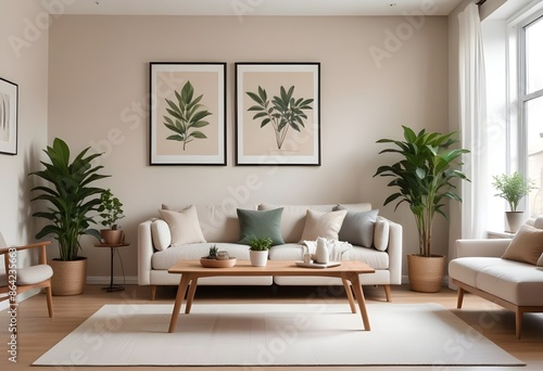 Frame mockup, ISO A paper size. Bedroom poster mockup. Modern interior design. Living room Interior mockup with house background. 3D render © Sharif54