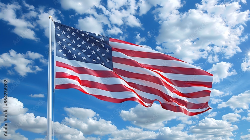 American Flag Waving Against Clear Blue Sky_3 American Flag Waving Against Clear Blue Sky_3