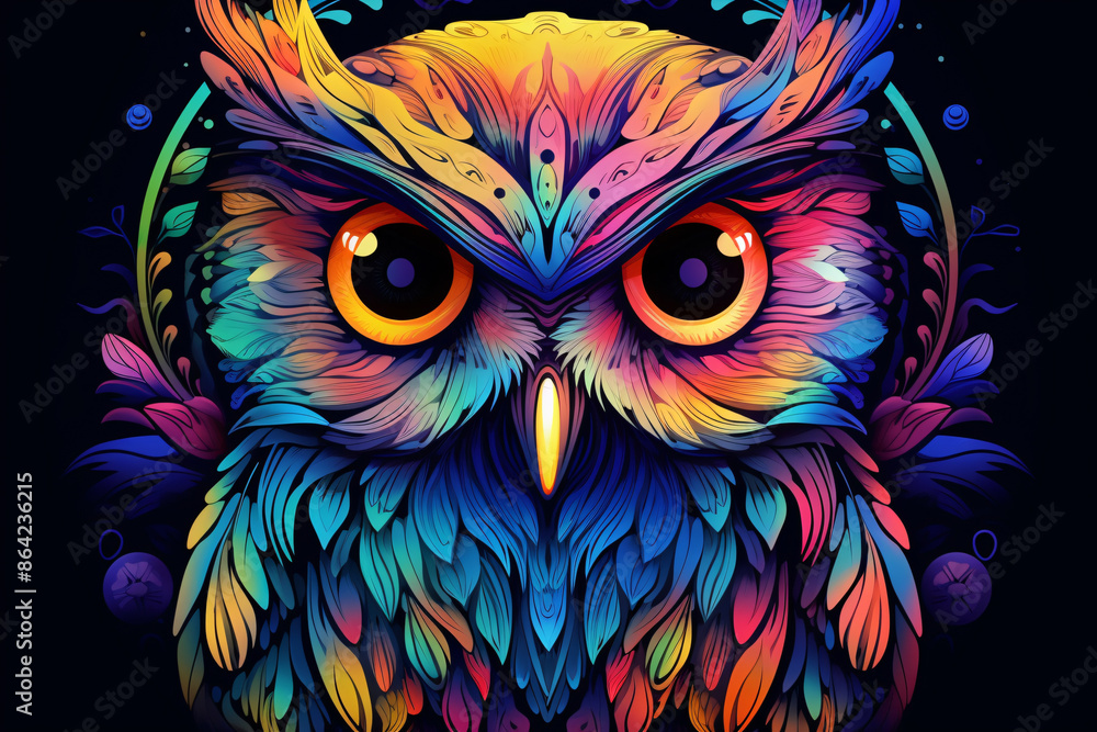 a colorful owl with large eyes a colorful owl with large eyes