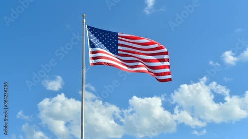 American Flag Waving Against Clear Blue Sky_2
