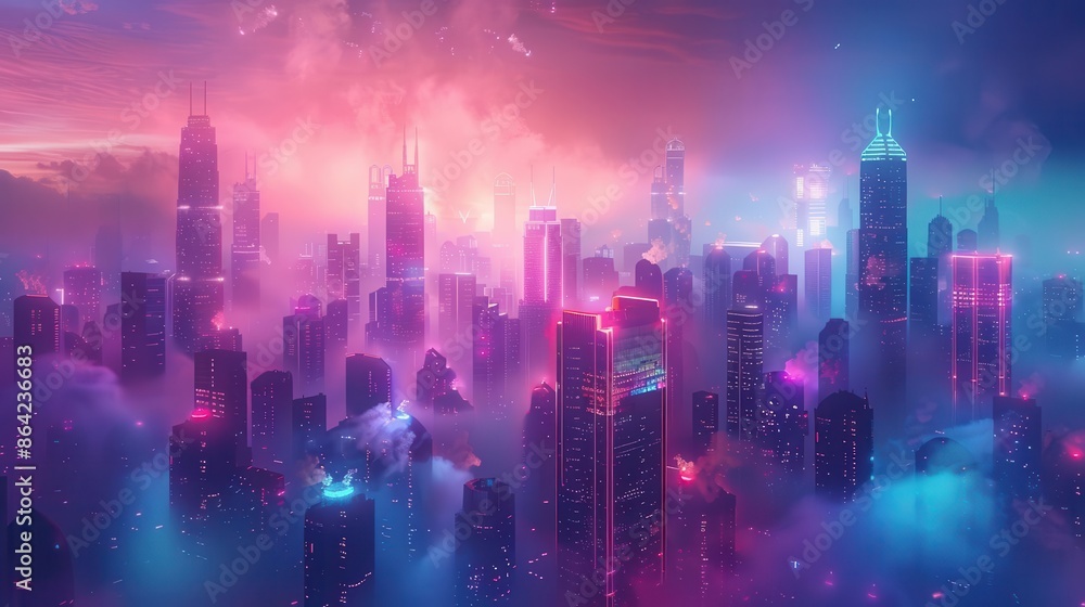 Fototapeta premium city with a lot of tall buildings and lights