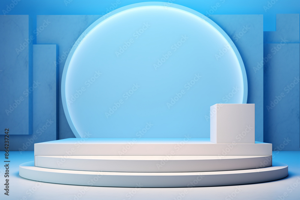a round white podium with a blue light a round white podium with a blue light