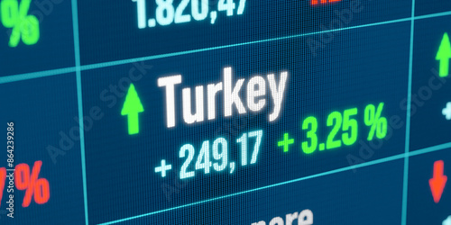 Turkey rising stock market. Growth, positive trend, bull market, stock market rally, financial markets, success, business. photo