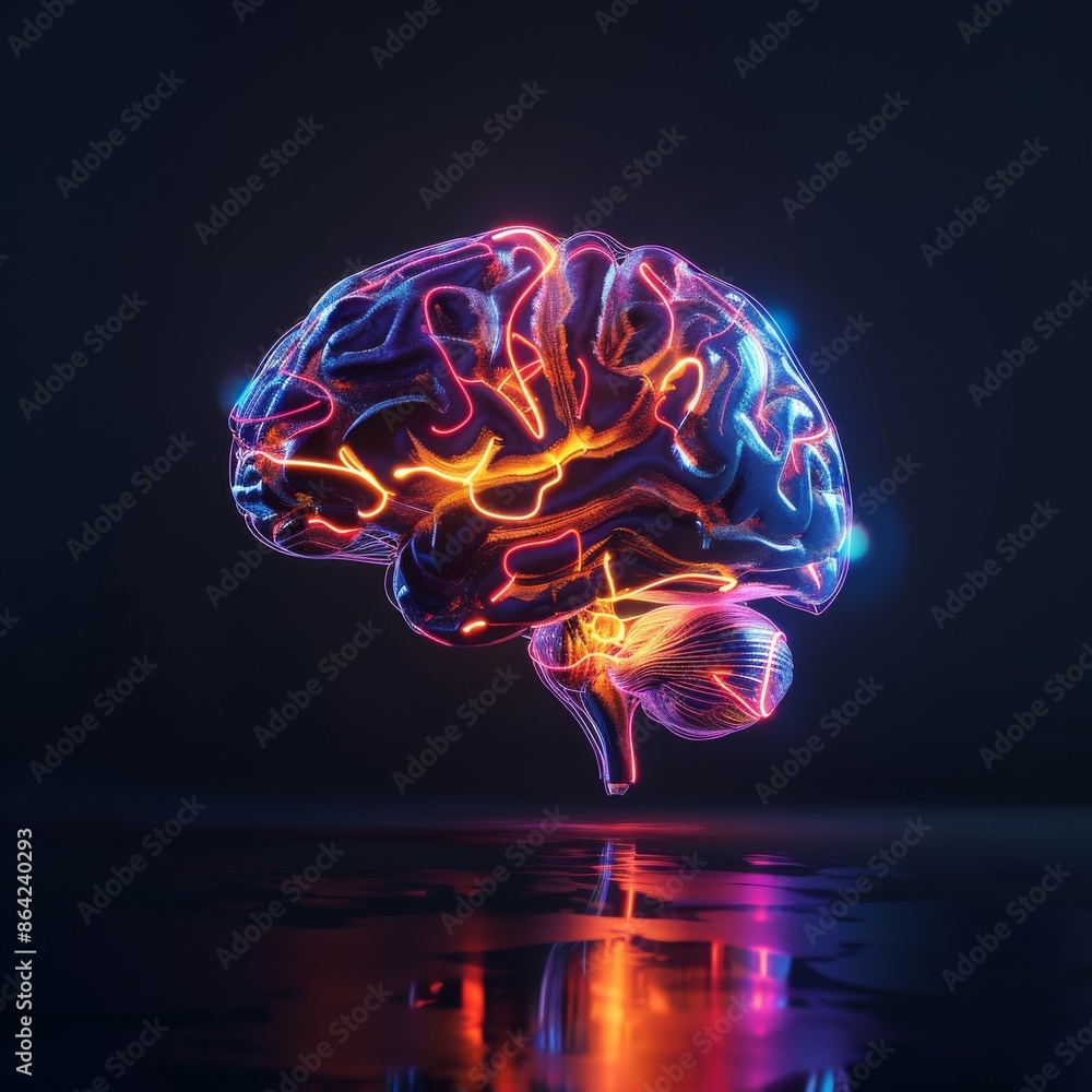 3D Illustration of a Glowing Brain on an Isolated Dark Background 3D Illustration of a Glowing Brain on an Isolated Dark Background