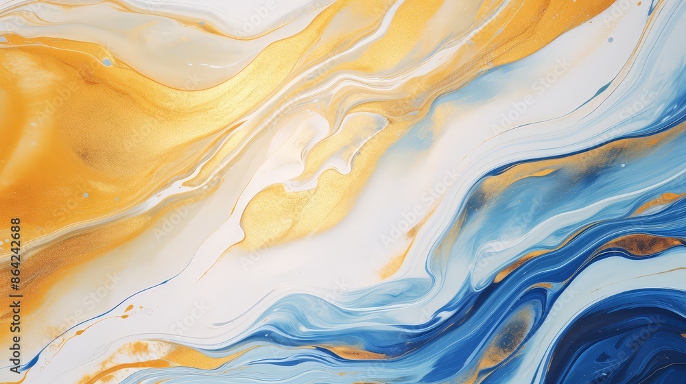 Blue and gold marble with wavy waves, liquid marble texture. Abstract artistic background. Blue and gold marble with wavy waves, liquid marble texture. Abstract artistic background.