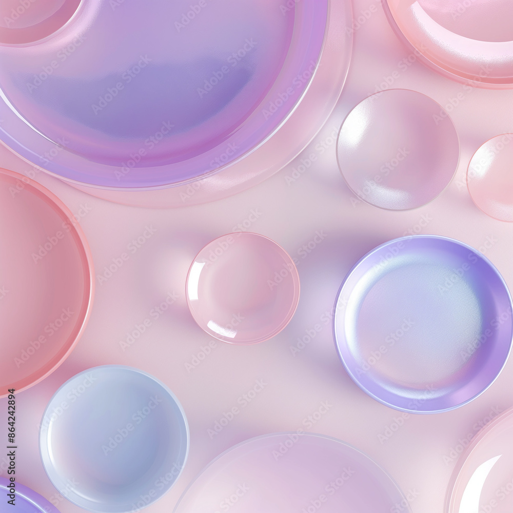 This image features an arrangement of 3D animated circle in various pastel colors like pink, purple, and light blue, all set against a soft pink background. The circle have a glossy, This image features an arrangement of 3D animated circle in various pastel colors like pink, purple, and light blue, all set against a soft pink background. The circle have a glossy,