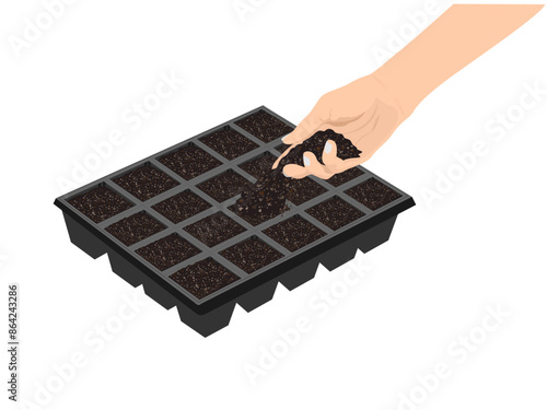 Soil for planting plants in the hands of a woman.