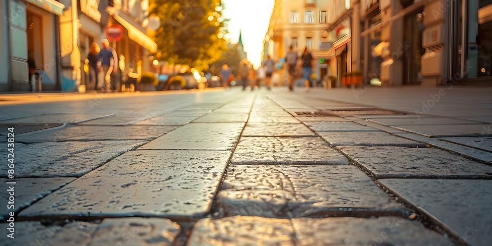 Fototapeta premium City street with pavement sidewalk and buildings urban cityscape photography. Concept Urban Photography, Cityscape Scenes, Street Art, Architecture, Concrete Jungle