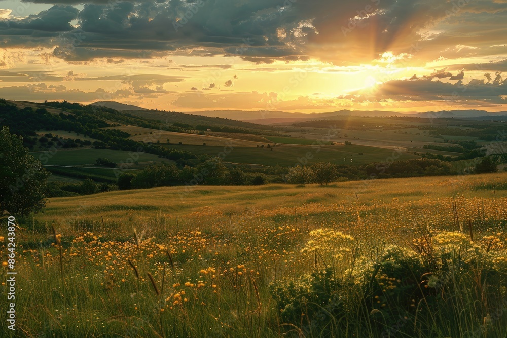 Obraz premium Rural landscape sunset panorama