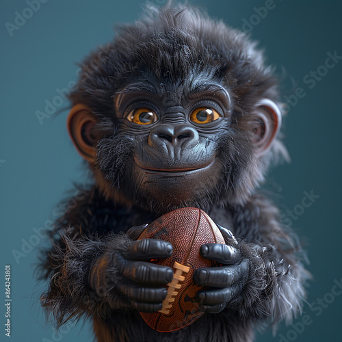 A Cute 3D Gorilla Playing American Football, generative ai