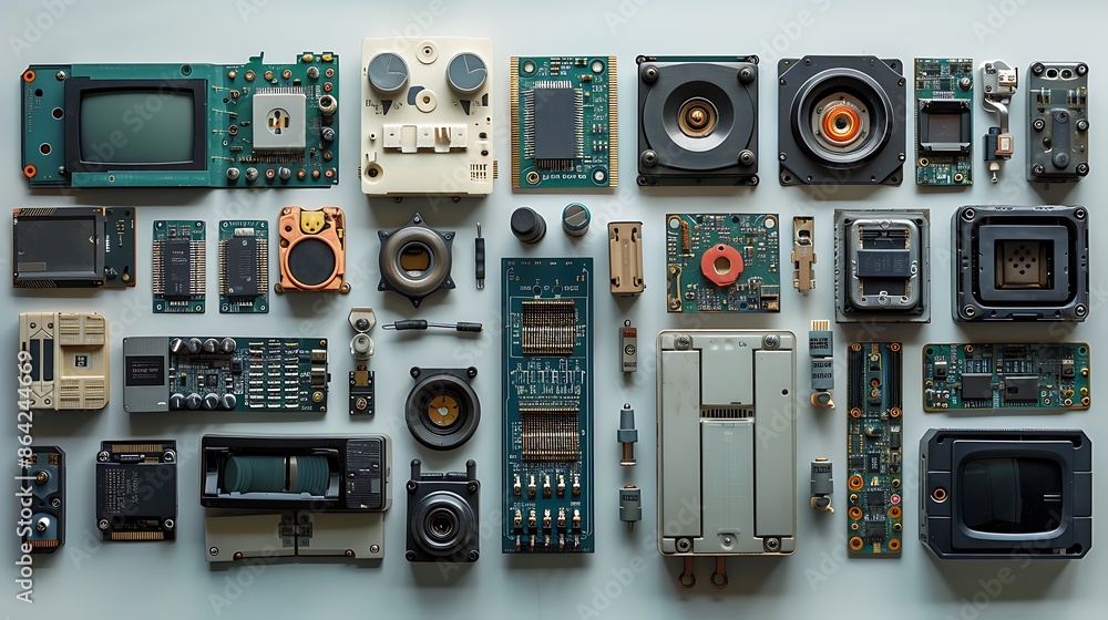 Obraz premium Assorted Electronic Waste Components for Technology Recycling Concept, Isolated on White 