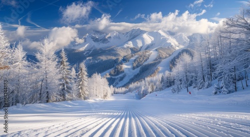 Wallpaper Mural A snow-covered ski slope with a mountain backdrop Torontodigital.ca