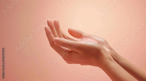 Asian Woman Applying Hand Cream, Brightening Skin Close-up photo