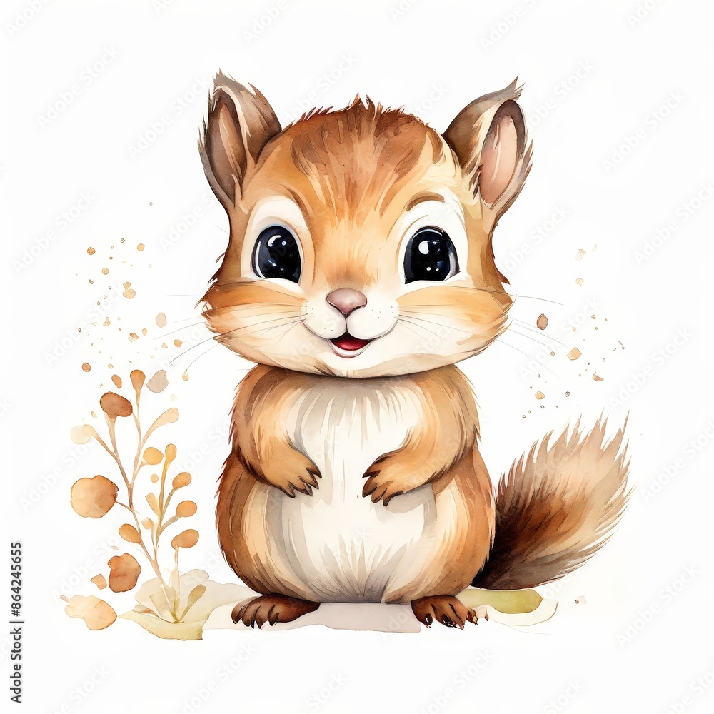 Cute Cartoon Squirrel Watercolor Illustration. Cute Cartoon Squirrel Watercolor Illustration.