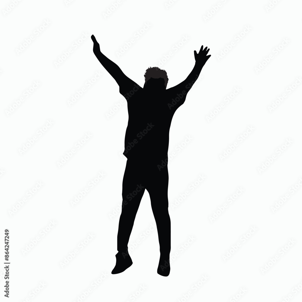 Happy man vector, silhouette of a man jumping and lifting his hands up, concept of success and happiness. Happy man vector, silhouette of a man jumping and lifting his hands up, concept of success and happiness.