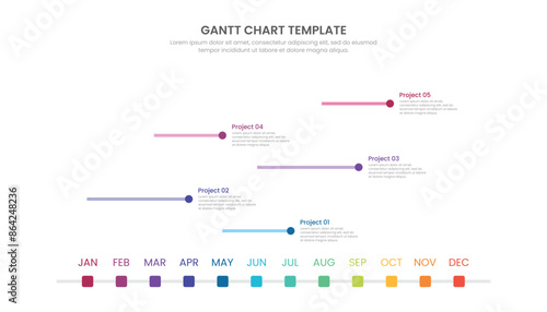 Gantt chart timeline 12 months infographic template design