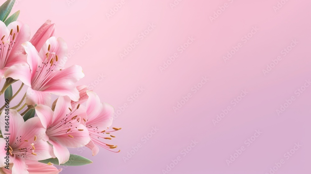 Fototapeta premium Pink Lily Bouquet on a Soft Pink Background