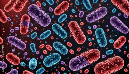 Bacteria developing resistance to antibiotics. different bacterial species in a state of mutation and resistance. 3D rendering of microbial adaptation illustration. photo