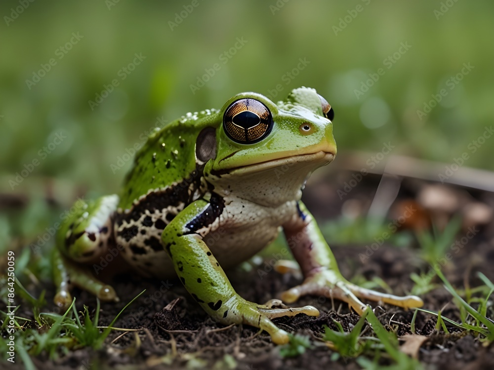 A green frog that jumps on the grass A green frog that jumps on the grass