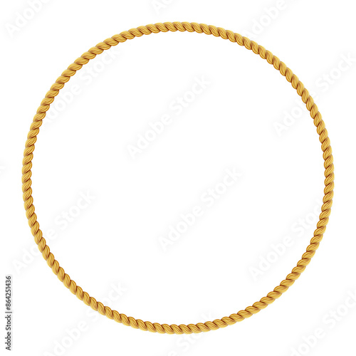 Gold twisted rope circle frame. Round rope border.