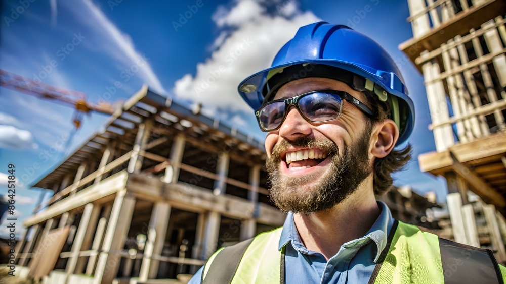 Obraz premium Construction Worker Smiling at Construction Site