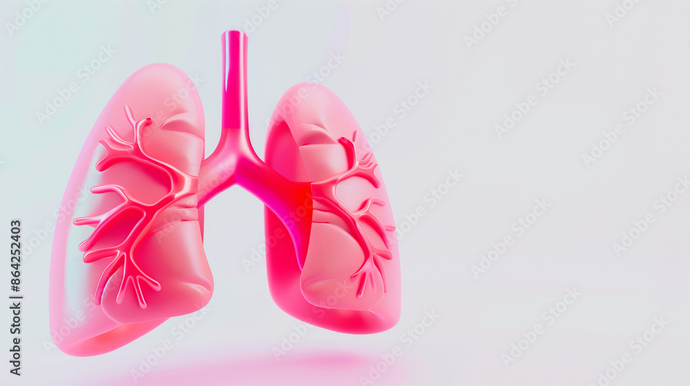 Obraz premium Simple 3D cartoon icons of lungs performing deep breathing exercises, symbolizing respiratory health, set against a clean, white backdrop.