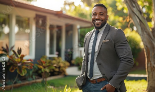 Wallpaper Mural Confident American Real Estate Tycoon: A Portrait of Success and Pride Standing Outside His Prestigious Home Torontodigital.ca