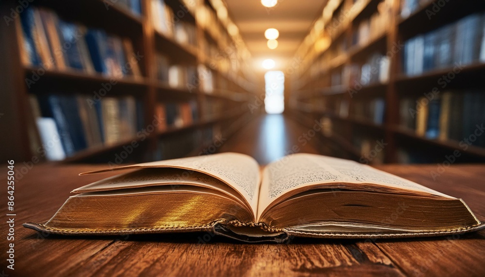 Fototapeta premium livre ouvert dans une bibliothèque