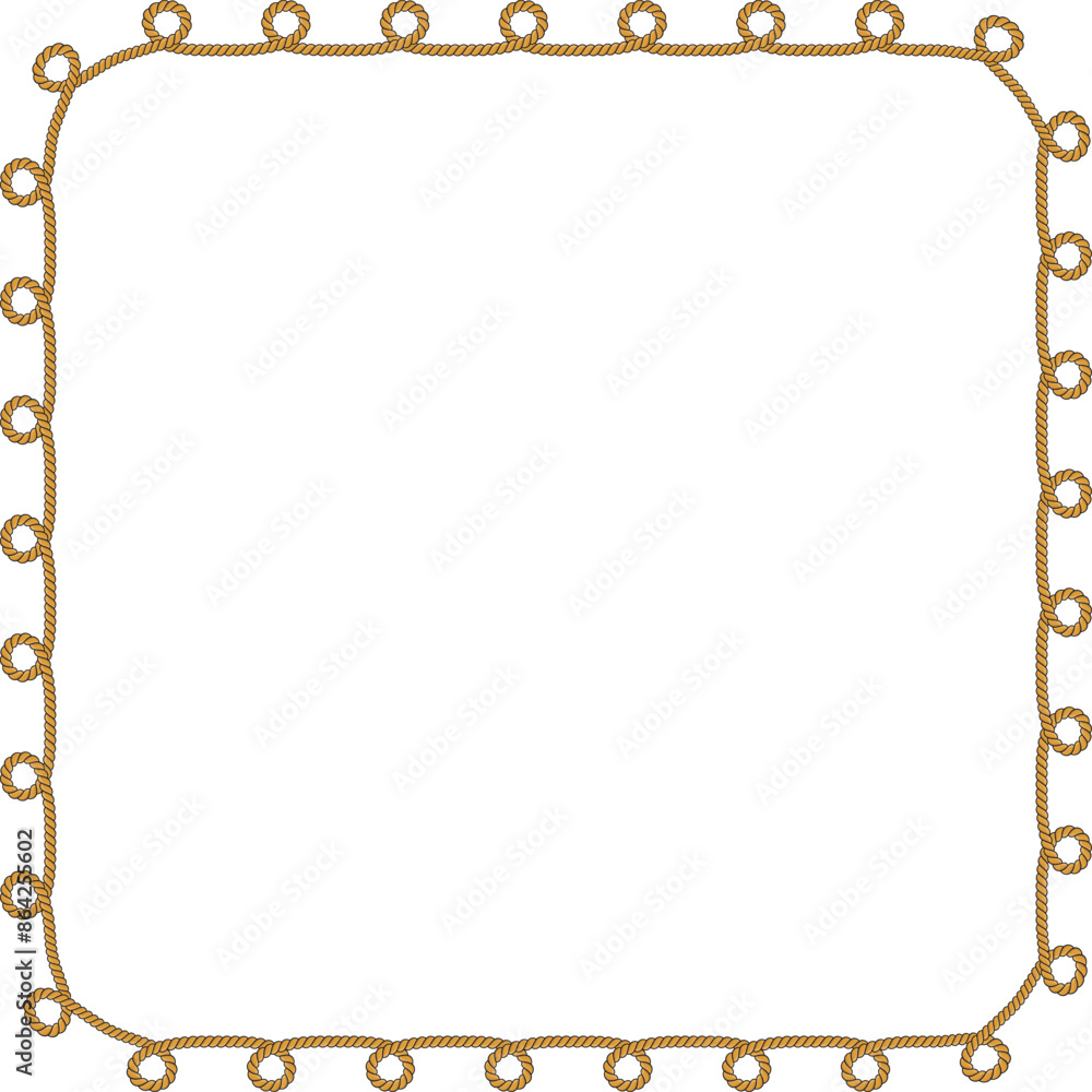Square rope frame isolated on white background. Twisted cord. Square rope frame isolated on white background. Twisted cord.